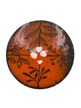 Handcrafted Vintage Copper Enamel Floral Brooch Pin Orange & Black Design 1.75"